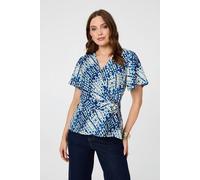 Izabel London Women's Abstract Angel Sleeve Ruched Wrap Top in Blue | Size: 18 Izabel London Blue 18