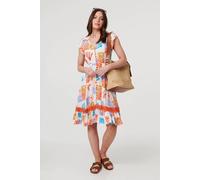 Izabel London Women's Abstract Cap Sleeve V-Neck Midi Dress in White | Size: 18