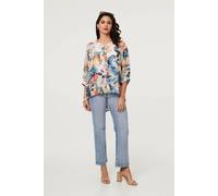 Izabel London Abstract Floral Curve Hem Blouse - 16 - Blue