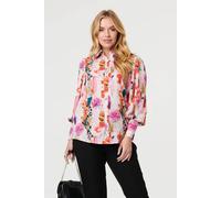 Izabel London Women's Abstract Floral Long Puff Sleeve Shirt | Size: 14 Izabel London Multicolor 14