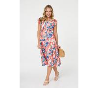 Izabel London Women's Abstract Lace Trim Cap Sleeve Midi Dress in Blue | Size: 12
