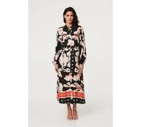 Izabel London Women's Abstract Long Sleeve Midi Shirt Dress in Black | Size: 10 Izabel London Black 10