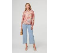 Izabel London Women's Abstract Long Sleeve Relaxed Blouse in Pink | Size: 8 Izabel London Pink 8