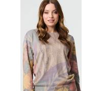 Izabel London Women's Abstract Long Sleeve Round Neck Knit Top in Beige | Size: Large
