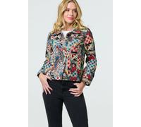Izabel London Women's Abstract Print Cropped Collared Jacket in Red | Size: 8