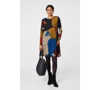 Izabel London Abstract Print Long Sleeve Short Swing Dress for Women UK with a Scoop Neck, Pockets & Short Hem. Red