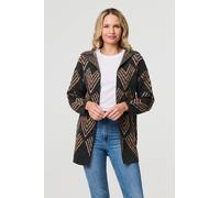 Izabel London Women's Abstract Print Longline Knitted Jacket in Grey | Size: Medium Izabel London Grey M