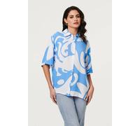 Izabel London Abstract Relaxed 1/2 Sleeve Shirt - 10 - Blue