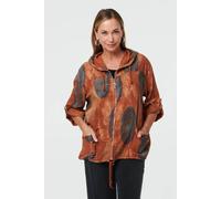 Izabel London Women's Abstract Relaxed Hood Drawstring Jacket in Burnt Orange | Size: S/M Izabel London Burnt Orange S/M