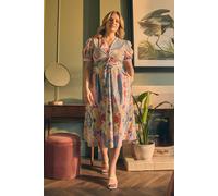 Izabel London Abstract Ruched Front Empire Midi Dress - Blue - 10