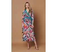 Izabel London Women's Abstract Tie Waist Midi Wrap Dress in Red | Size: 18