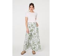 Izabel London Abstract Wide Leg High Waist Trousers - Sage - 16