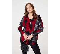 Izabel London Abstract Zip Front Long Sleeve Top - Red - 12