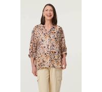 Izabel London Women's Animal Print 3/4 Sleeve Blouse in Beige | Size: 10