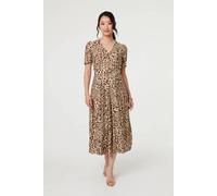 Izabel London Women's Animal Print Belt Detail Midi Dress in Brown | Size: 10