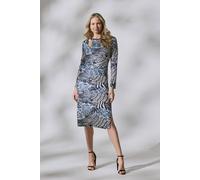 Izabel London Women's Animal Print Cut Out Detail Bodycon Midi Dress in Blue | Size: 14
