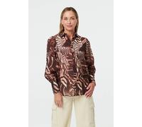 Izabel London Women's Animal Print Long Balloon Sleeve Shirt in Brown | Size: 18