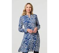 Izabel London Animal Print Long Sleeve Short Shirt Dress for Women UK with a tie Waist, Made from Viscose Blend. Blue