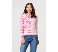 Izabel London Women's Animal Print Long Sleeve V-Neck Jumper in Pink | Size: 10