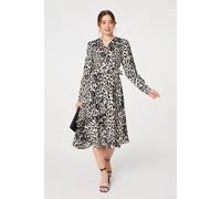 Izabel London Animal Print Ruffled Midi Wrap Dress - Black - 8