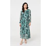 Izabel London Women's Animal Print Semi Sheer Maxi Dress in Green | Size: 12 Izabel London Green 12