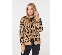 Animal Print Tie Front Cardigan Izabel London Brown S/M
