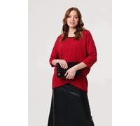 Izabel London Asymmetric Zip Hem 3/4 Sleeve Tunic Top For Women UK with a scoop neck and a thigh length hem. Red