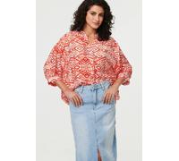 Izabel London Aztec Print 3/4 Sleeve Relaxed Blouse - 18 - Orange