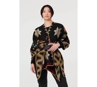 Izabel London Women's Aztec Print Oversized Poncho in Black Izabel London Black One Size