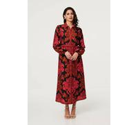 Izabel London Baroque Print Long Sleeve Maxi Dress - 8 - Red