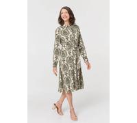 Baroque Print Tie Waist Midi Shirt Dress Izabel London Green 18