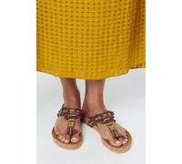Izabel London Women's Beaded Detail Faux Leather Sandals in Tan | Size: 3/Standard Fit