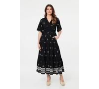 Izabel London Women's Border Print 1/2 Sleeve Maxi Dress in Black | Size: 10