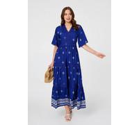 Izabel London Border Print 1/2 Sleeve Maxi Dress - 14 - Blue