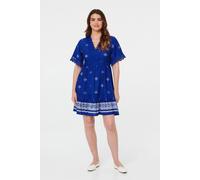 Izabel London Women's Border Print Lace 1/2 Sleeve Short Dress in Blue | Size: 8