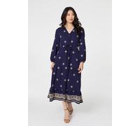 Izabel London Women's Border Print Long Sleeve Midi Dress in Navy | Size: 8 Izabel London Navy 8