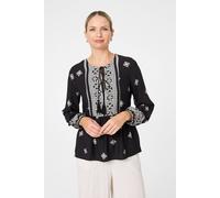 Izabel London Border Print Long Sleeve Tassel Blouse - 12 - Black
