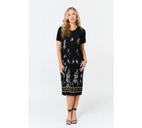 Izabel London Women's Border Print Pleated Texture Midi Dress in Black | Size: Medium/Large