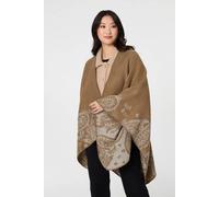 Izabel London Women's Border Print Relaxed Open Front Poncho in Beige Izabel London Beige One Size