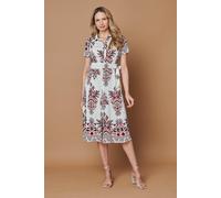 Izabel London Women's Border Print Short Sleeve Midi Dress in Red | Size: 8