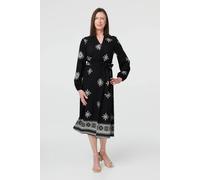 Izabel London Women's Border Print Tie Waist Midi Wrap Dress in Black | Size: 12