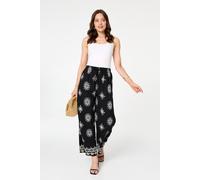 Izabel London Border Print Wide High Waist Trousers - 14 - Black