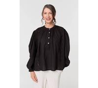 Izabel London Broderie Anglaise Puff Sleeve Blouse - Black - L