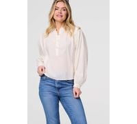 Izabel London Women's Broderie Anglaise Puff Sleeve Blouse in Warm White | Size: Small Izabel London Warm White S