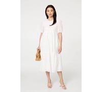 Izabel London Broderie Anglaise Tiered Midi Dress - 10 - White