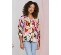 Izabel London Brushstroke Print 3/4 Sleeve Shirt - Pink - 14
