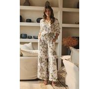 Izabel London Women's Butterfly Print High Rise Relaxed Trousers in Beige | Size: Medium