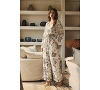 Butterfly Print Long Sleeve Shirt Izabel London Beige M