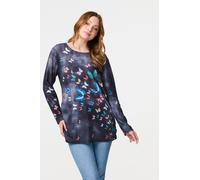 Izabel London Women's Butterfly Print Oversized Longline Top in Grey | Size: 8-10 Izabel London Grey 8-10