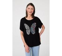 Izabel London Butterfly Print Sparkly Relaxed Top - 14 - Black